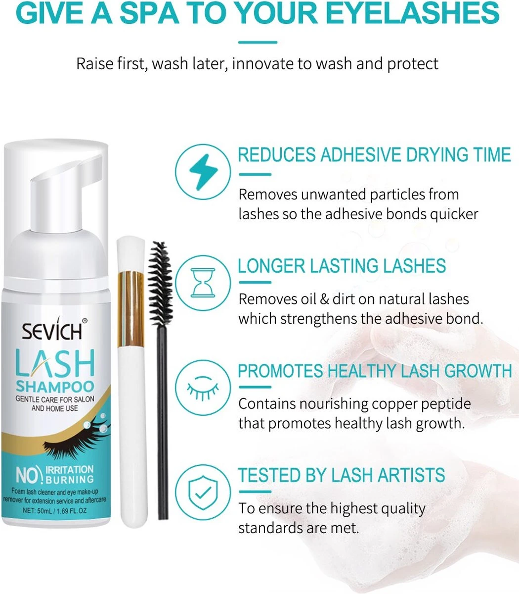 Sevich Wimper Extensions Cleanser - Wimpershampoo - Lash Foam Shampoo - Lash Cleanser - Wimper-shampoo - Assortiment 'Het Gemak' 2 Sevich Wimper Extensions Cleanser - Wimpershampoo - Lash Foam Shampoo - Lash Cleanser - Wimper-shampoo - Assortiment 'Het Gemak' - Afbeelding 2