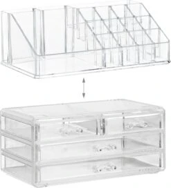 Relaxdays Make-up Organizer - Tweedelig - Cosmetica Opbergdoos - Transparant -Cosmetisch Korting 1088x1200 3