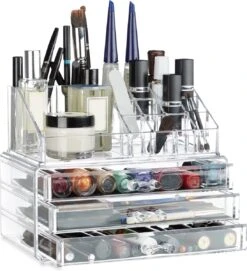 Relaxdays Make-up Organizer Klein - Stapelbaar - Sieradendoosje - Cosmetica - Opbergbox - Doorzichtig -Cosmetisch Korting 1095x1200 2