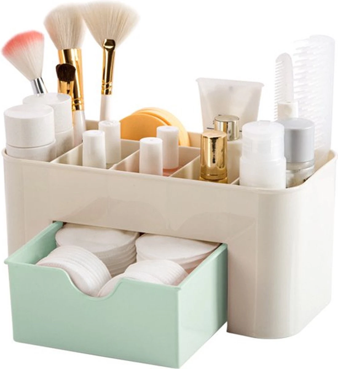 IBright Make-Up Organizer Met Lade - Cosmetica Opbergdoos - Bureau Organizer - Groen 1 IBright Make-Up Organizer Met Lade - Cosmetica Opbergdoos - Bureau Organizer - Groen