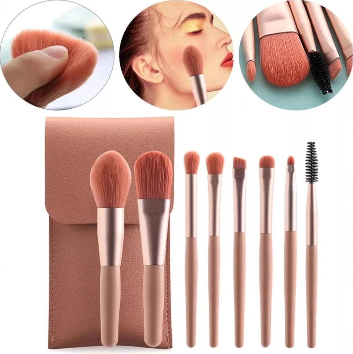 Saaf Make Up Kwasten - 8-Delige Set - Incl. Etui - Poederkwasten - Kabuki Kwast - Roze 1 Saaf Make Up Kwasten - 8-Delige Set - Incl. Etui - Poederkwasten - Kabuki Kwast - Roze