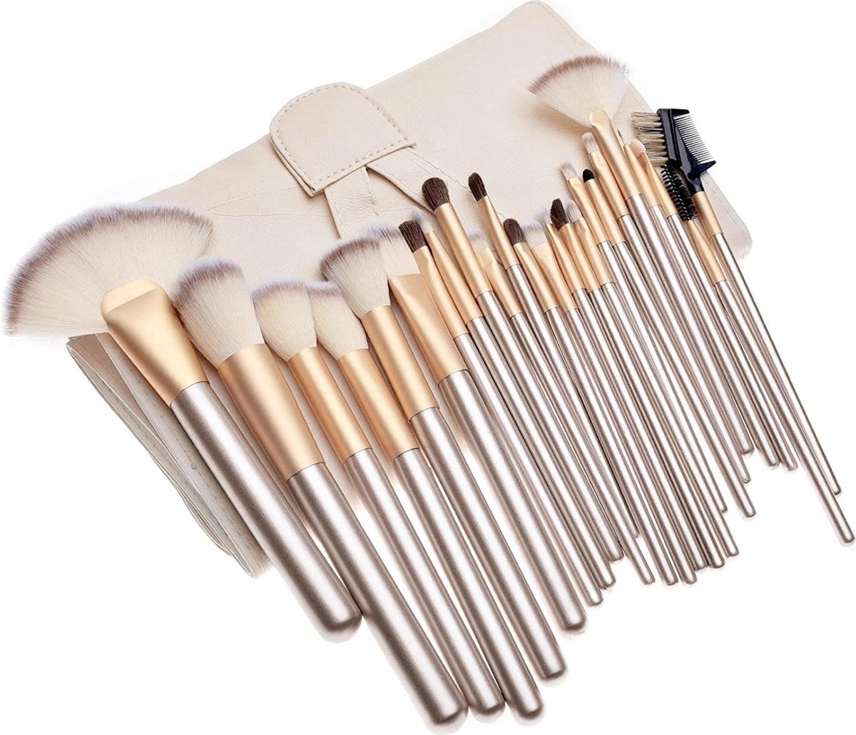 Professionele Make-up Kwastenset - 24 Delig - Beige-Goud 8 Professionele Make-up Kwastenset - 24 Delig - Beige-Goud - Afbeelding 8