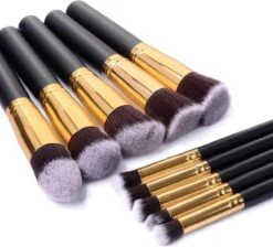 Evvie Set Van 10 Make-up Kwasten Kabuki In Etui Marble - Zwart-Goud -Cosmetisch Korting 1200x1088 1