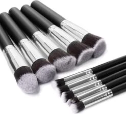 Evvie Set Van 10 Make-up Kwasten Kabuki - Zwart-Zilver -Cosmetisch Korting 1200x1088 2