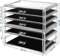 SONGMICS Make-up Organiser, 2-delige Opbergdozen Voor Sieraden En Cosmetica, Stapelbaar, Met 5 Laden, Transparant Polystyreen JMU32TP -Cosmetisch Korting 1200x1102 2