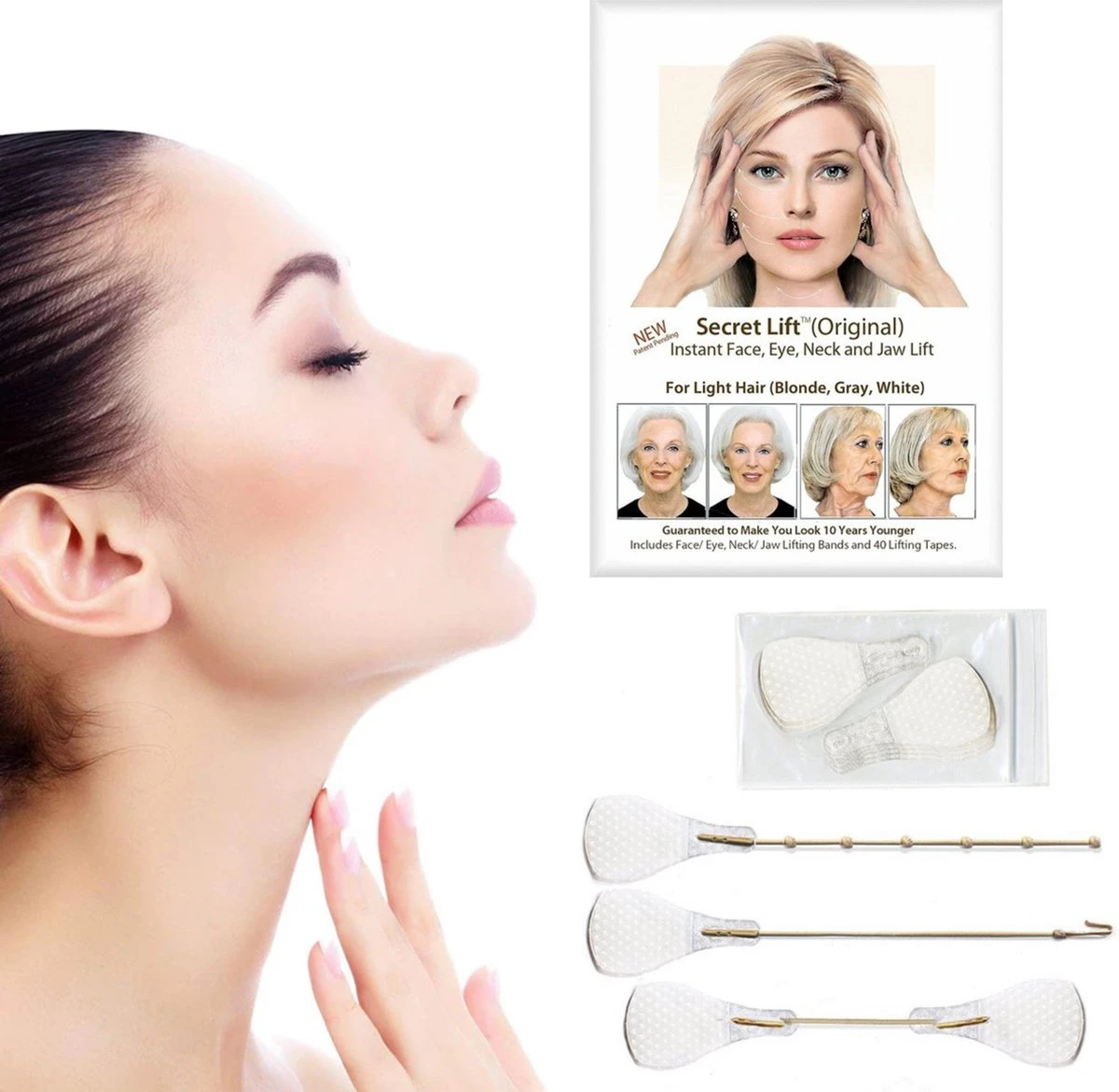 Face Lift Tape - Licht Haar - Facelift Zonder Chirurgie - Instant Eyes, Face And Neck Lift - Blond/wit/licht Haar - 40 Stuks - Transparent 6 Face Lift Tape - Licht Haar - Facelift Zonder Chirurgie - Instant Eyes, Face And Neck Lift - Blond/wit/licht Haar - 40 Stuks - Transparent - Afbeelding 6