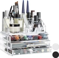 Relaxdays Make-up Organizer Klein - Stapelbaar - Sieradendoosje - Cosmetica - Opbergbox - Doorzichtig -Cosmetisch Korting 1200x1185 9