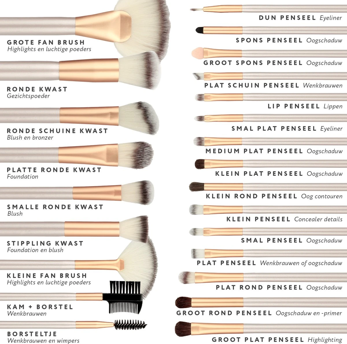Professionele Make-up Kwastenset - 24 Delig - Beige-Goud 7 Professionele Make-up Kwastenset - 24 Delig - Beige-Goud - Afbeelding 7