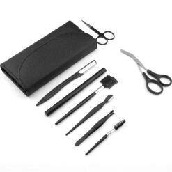 Wenkbrauw Trimmer Set - 8-delig – Met Epileer Pincet, 2x Wenkbrauw Schaartje, 2x Wenkbrauwmesje, Wenkbrauw Borstel, Wenkbrauwpotlood, Spoolie – In Stevige Etui - Zwart -Cosmetisch Korting 1200x1200 600