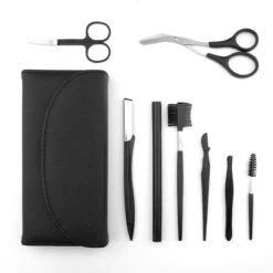 Wenkbrauw Trimmer Set - 8-delig – Met Epileer Pincet, 2x Wenkbrauw Schaartje, 2x Wenkbrauwmesje, Wenkbrauw Borstel, Wenkbrauwpotlood, Spoolie – In Stevige Etui - Zwart -Cosmetisch Korting 1200x1200 601