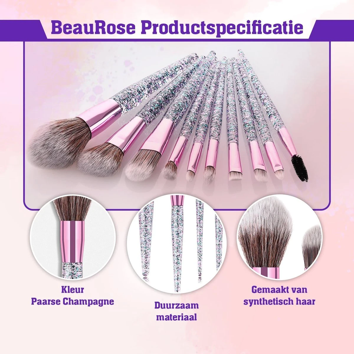 Make Up Kwasten Set - Make Up Brush - Oogschaduw - Foundation Kwast - Poeder Kwast - Brush - Make Up - Cosmetica - Kwasten Set – Make Up Tasje - 10 Stuks 2 Make Up Kwasten Set - Make Up Brush - Oogschaduw - Foundation Kwast - Poeder Kwast - Brush - Make Up - Cosmetica - Kwasten Set – Make Up Tasje - 10 Stuks - Afbeelding 2