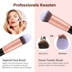 Bestope Make Up Kwasten Set Met Beauty Blenders 16 Delig - Brush Set - Kwasten Reiniger - Rosé Goud -Cosmetisch Korting 1200x1200 640