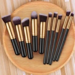 Evvie Set Van 10 Make-up Kwasten Kabuki In Etui Marble - Zwart-Goud -Cosmetisch Korting 1200x1200 656