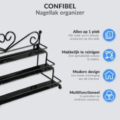 Confibel Nagellak Organizer - Nagellak Flesjes Houder - Essentiële Oliën Organizer - Rek Voor Flesjes - Wanddecoratie - Zwart -Cosmetisch Korting 1200x1200 808