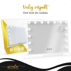 Novalie Hollywood Spiegel Met Verlichting - 65 Cm X 50 Cm - Make Up Spiegel Met Led Lampen – Visagie – Dimbaar / 3 Lichtstanden – Voor Hem / Haar Cadeau – 10x Vergroting – Met Tru-Daylight Verlichting – Wit -Cosmetisch Korting 1200x1200 833