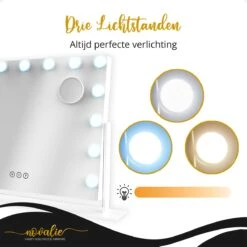 Novalie Hollywood Spiegel Met Verlichting - 65 Cm X 50 Cm - Make Up Spiegel Met Led Lampen – Visagie – Dimbaar / 3 Lichtstanden – Voor Hem / Haar Cadeau – 10x Vergroting – Met Tru-Daylight Verlichting – Wit -Cosmetisch Korting 1200x1200 839