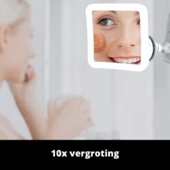 Vergroot Make Up En Scheer Spiegel Met LED Verlichting Vierkant - 10x Vegroting En Natuurlijk Licht Voor Cosmetica/Scheren/Epileren - 360° Graden Verstelbare Zuignap En Wandbevestiging -Cosmetisch Korting 1200x1200 853