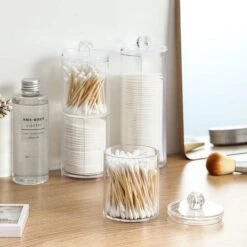 Without Lemon - Wattenstaafjes En Wattenschijfjes Houder - Dubbel Transparant Opberghouder - Opbergdoosje - Makeup Organizer - Open En Dichte Houder - Met Deksel - Stapelbaar -Cosmetisch Korting 1200x1200 864