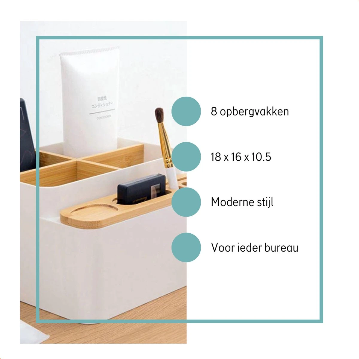 LYVION Make-up En Bureau Organizer - Kunststof En Bamboe 5 LYVION Make-up En Bureau Organizer - Kunststof En Bamboe - Afbeelding 5