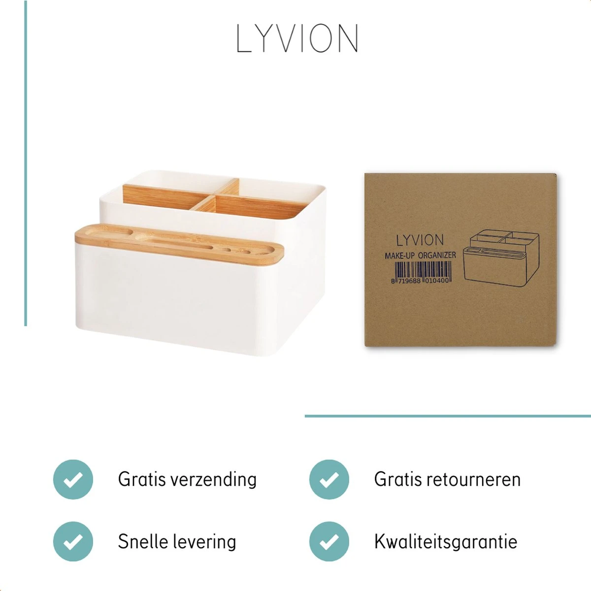 LYVION Make-up En Bureau Organizer - Kunststof En Bamboe 8 LYVION Make-up En Bureau Organizer - Kunststof En Bamboe - Afbeelding 8