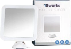 Vergroot Make Up En Scheer Spiegel Met LED Verlichting Vierkant - 10x Vegroting En Natuurlijk Licht Voor Cosmetica/Scheren/Epileren - 360° Graden Verstelbare Zuignap En Wandbevestiging -Cosmetisch Korting 1200x836