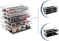 SONGMICS Make-up Organiser, 2-delige Opbergdozen Voor Sieraden En Cosmetica, Stapelbaar, Met 5 Laden, Transparant Polystyreen JMU32TP -Cosmetisch Korting 1200x846