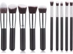 Kabuki Professionele Make-up Kwasten - Kwastenset - Zwart/Zilver - 10 Delig