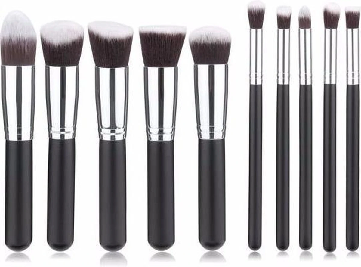 Kabuki Professionele Make-up Kwasten - Kwastenset - Zwart/Zilver - 10 Delig 1 Kabuki Professionele Make-up Kwasten - Kwastenset - Zwart/Zilver - 10 Delig
