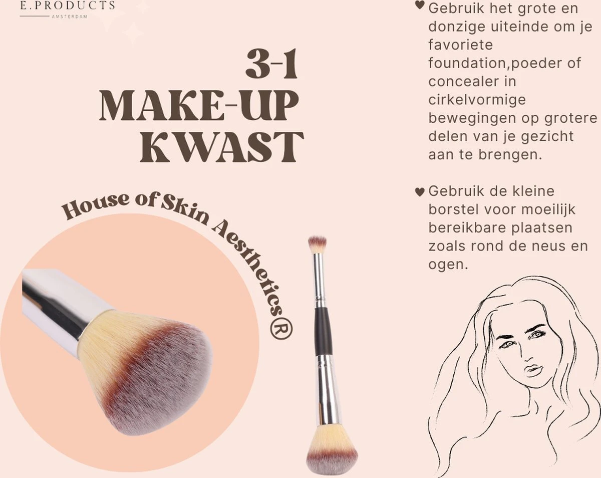 Foundation - Poeder - Make-up Kwast- Foundation Kwast - Concealer Kwast 3-in 1 - Must-have - Cadeau - Verjaardag - Populair - Trendy - Efficiënt - Tijdbesparend 6 Foundation - Poeder - Make-up Kwast- Foundation Kwast - Concealer Kwast 3-in 1 - Must-have - Cadeau - Verjaardag - Populair - Trendy - Efficiënt - Tijdbesparend - Afbeelding 6