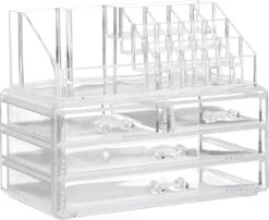 Relaxdays Make-up Organizer - Tweedelig - Cosmetica Opbergdoos - Transparant -Cosmetisch Korting 1200x982