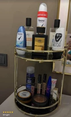 KIARA Badkamer Cosmetische Sieraden Organizer Multifunctionele Organizer 2-Tier Dienblad Catering Goud -Cosmetisch Korting 727x1200 1