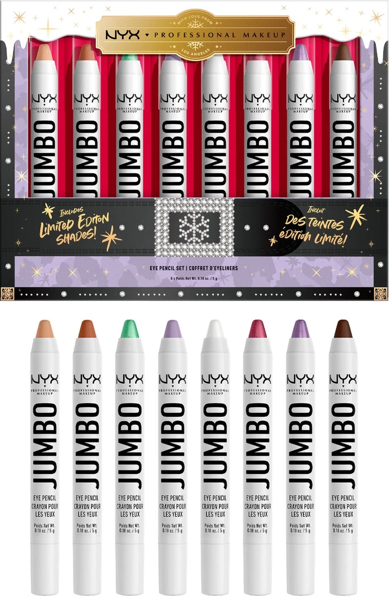 NYX Professional Makeup - Holidays 2022 Mrs Claus - Jumbo Eye Vault - 8 Jumbo Eye Pencils 3 NYX Professional Makeup - Holidays 2022 Mrs Claus - Jumbo Eye Vault - 8 Jumbo Eye Pencils - Afbeelding 3
