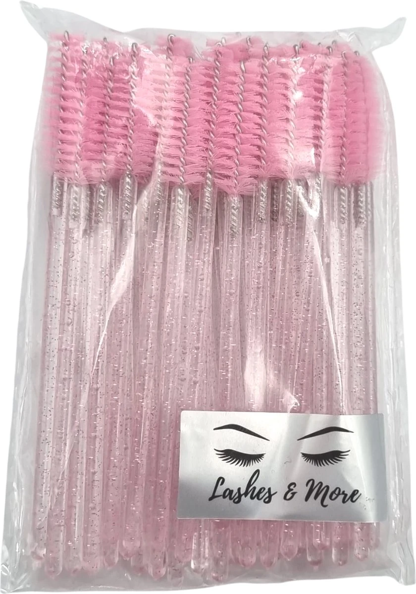 Wegwerp Wimper En Wenkbrauw Borsteltjes - Mascara Borsteltjes - 50 Stuks - Roze Glitter 4 Wegwerp Wimper En Wenkbrauw Borsteltjes - Mascara Borsteltjes - 50 Stuks - Roze Glitter - Afbeelding 4